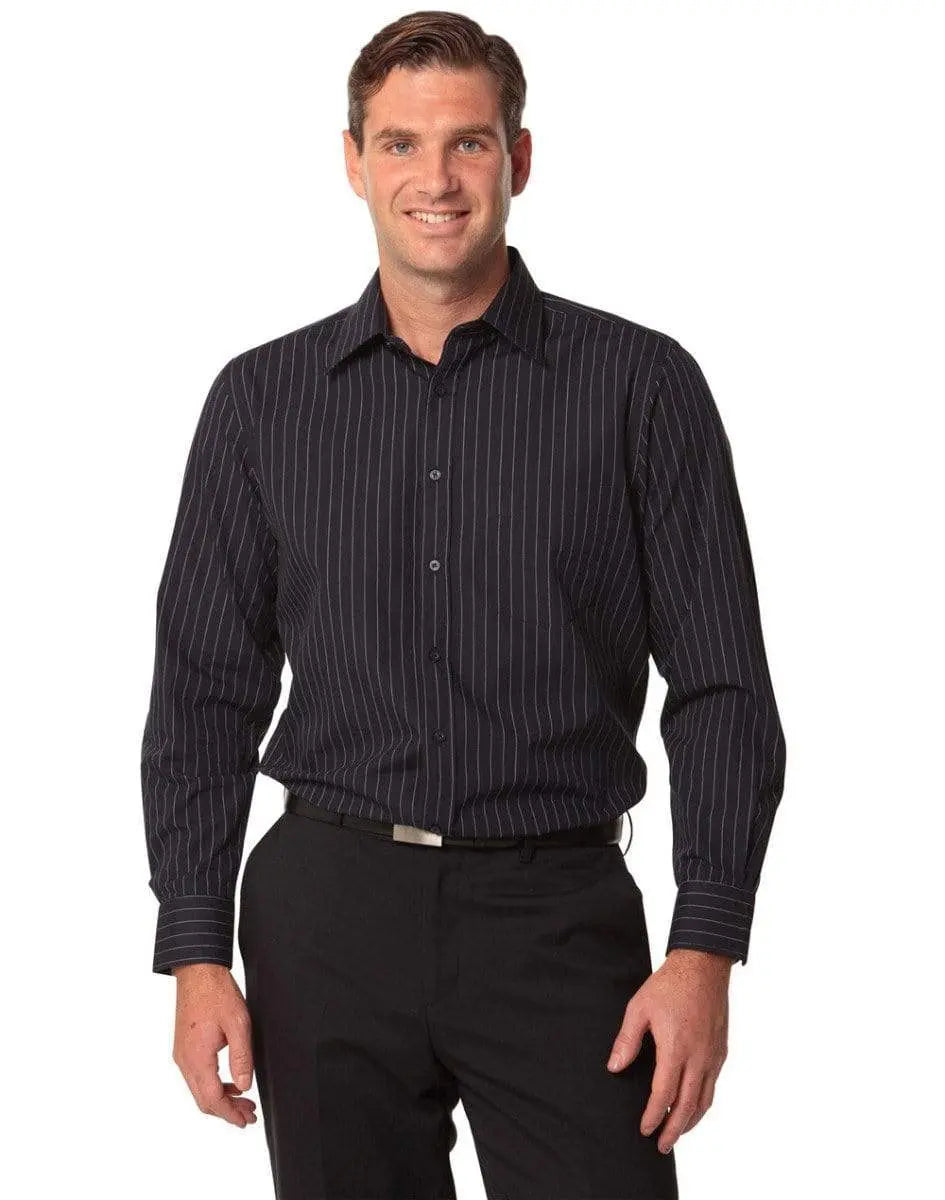 BENCHMARK Men's Pin Stripe Long Sleeve Shirt M7222 Corporate Wear Benchmark